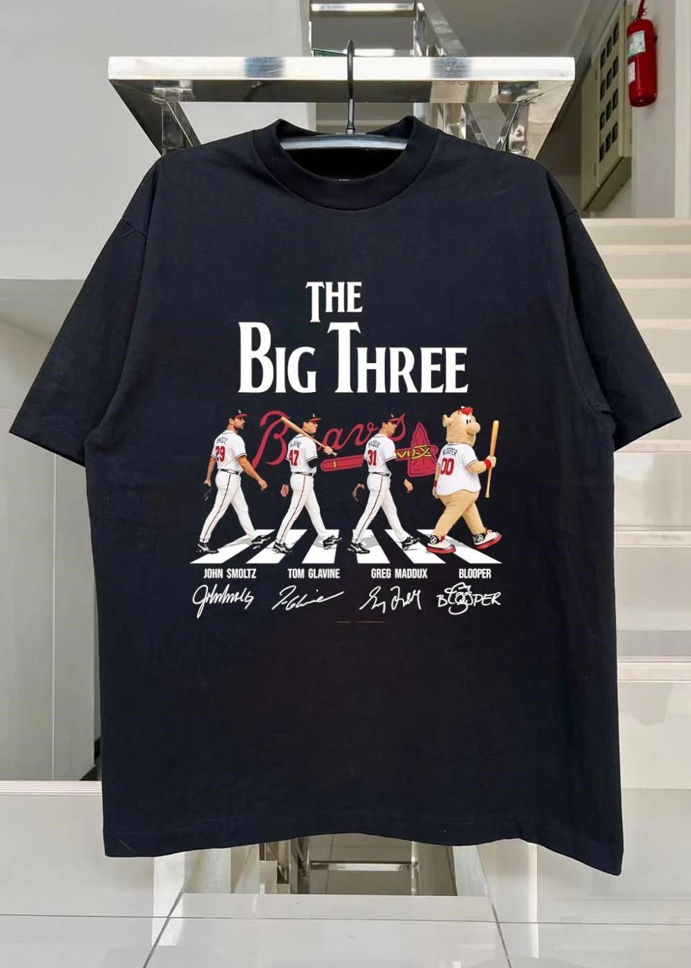 John Smoltz Tom Glavine Greg Maddux Blooper Walking The Big Three Braves T-Shirt