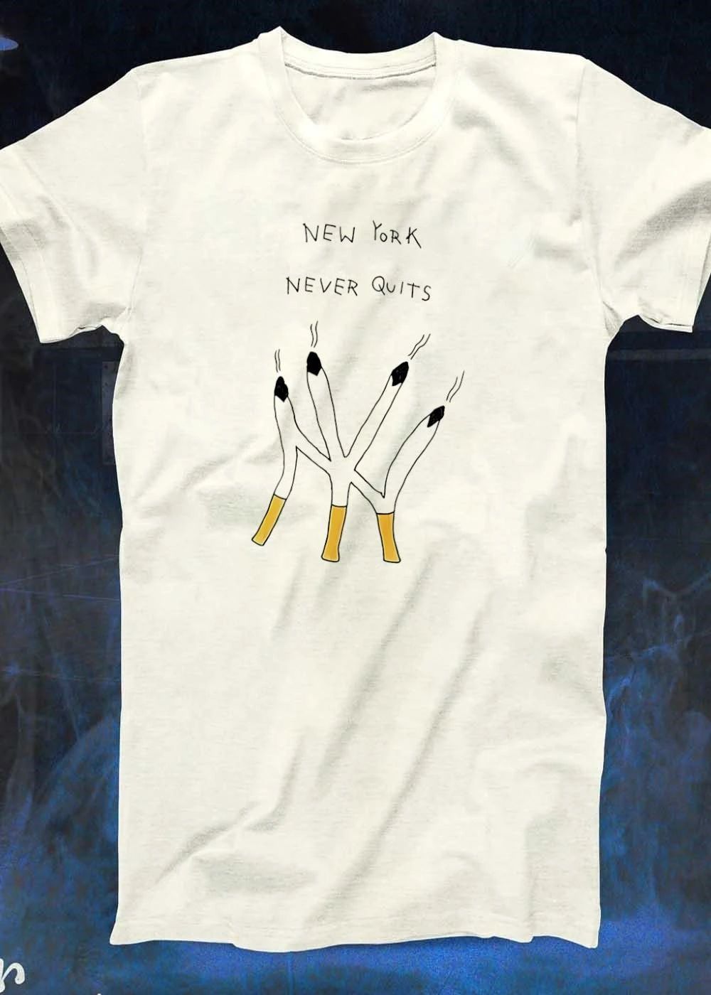 New York Never Quits Cigarettes Smoking White Graphic T-Shirt