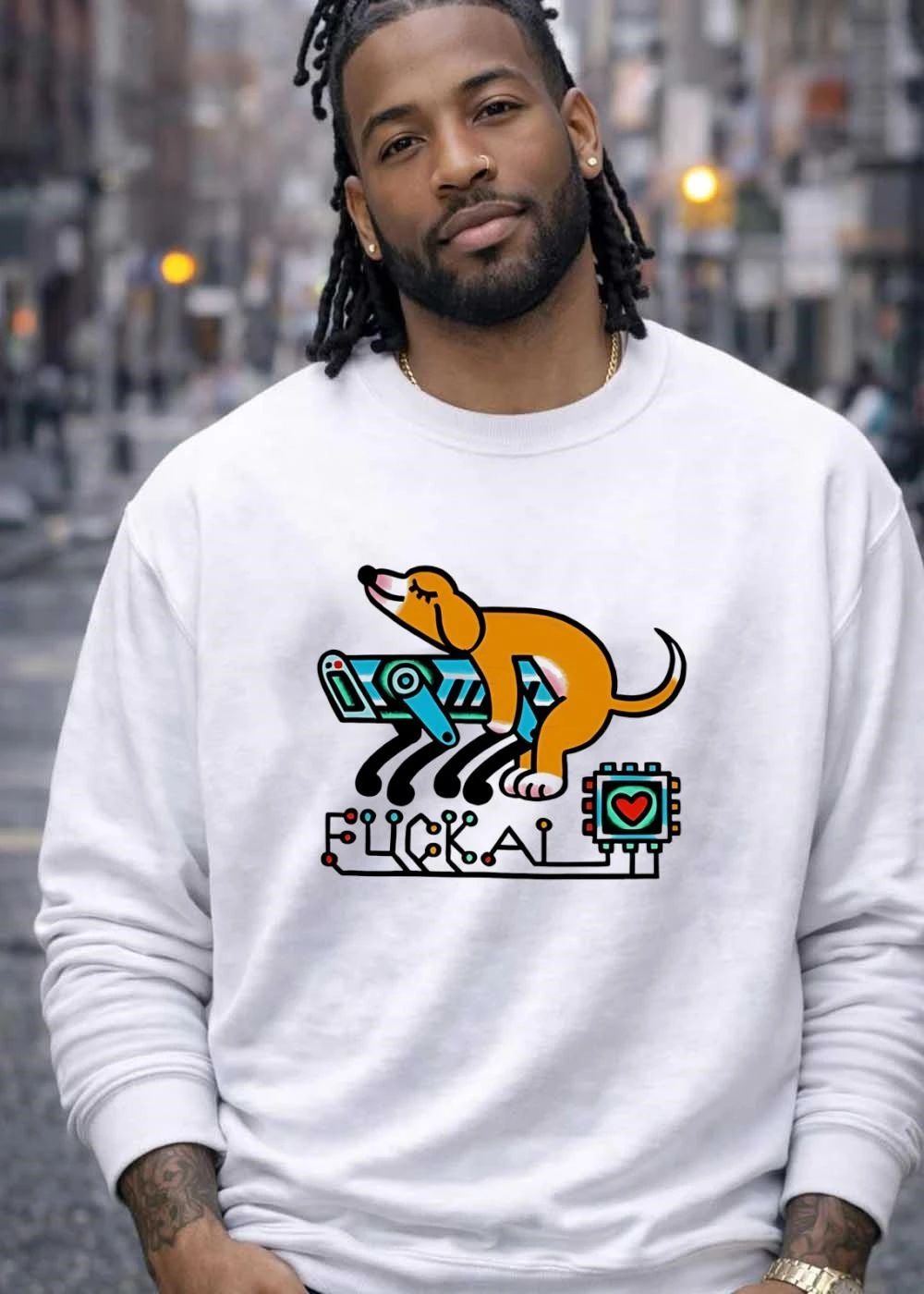 Dog Humping Robot Tech Anti Artificial Intelligence FUCK AI Heart T-Shirt
