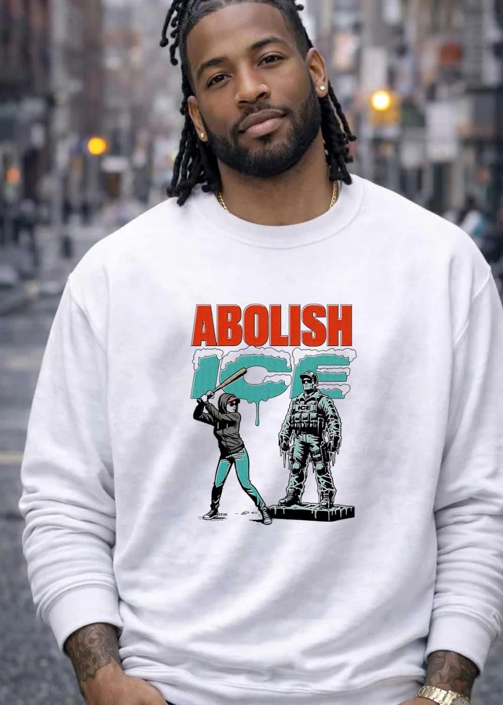 Krime Abolish ICE Woman Baseball Bat Smashing Statue T-Shirt