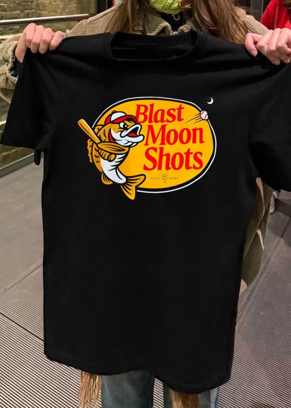 Roto Wear Fish Hitting Baseball Blast Moon Shots T-Shirt
