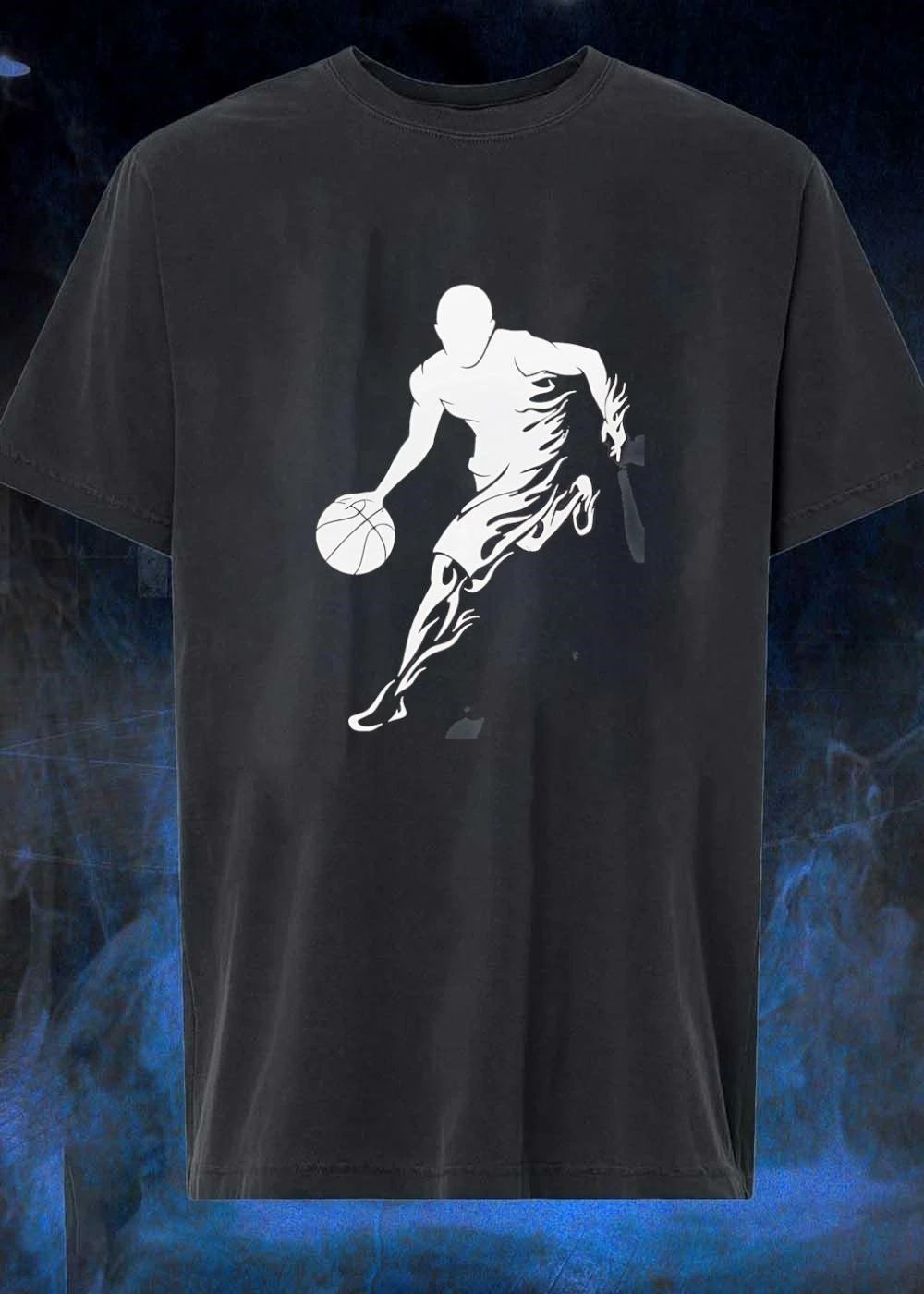 Flaming Basketball Player Dribbling Graphic Athletic T-Shirt