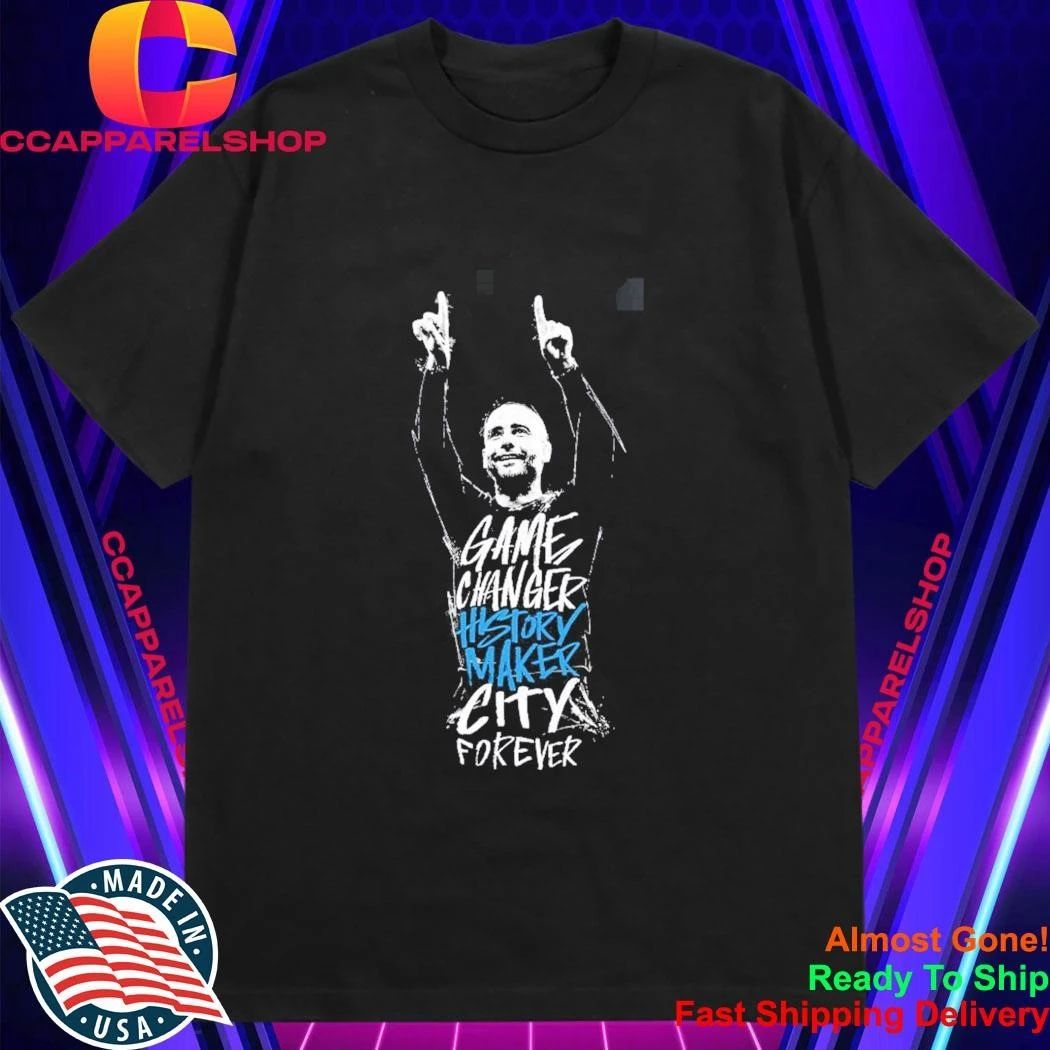 Pep Guardiola Manchester City Tribute 10 Years with Pep Game Changer History Maker City Forever 20 Trophies Shirt