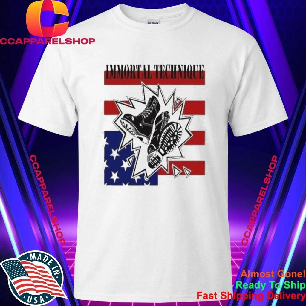 Immortal Technique American Flag Combat Boots Punk Rock Hip Hop Shirt