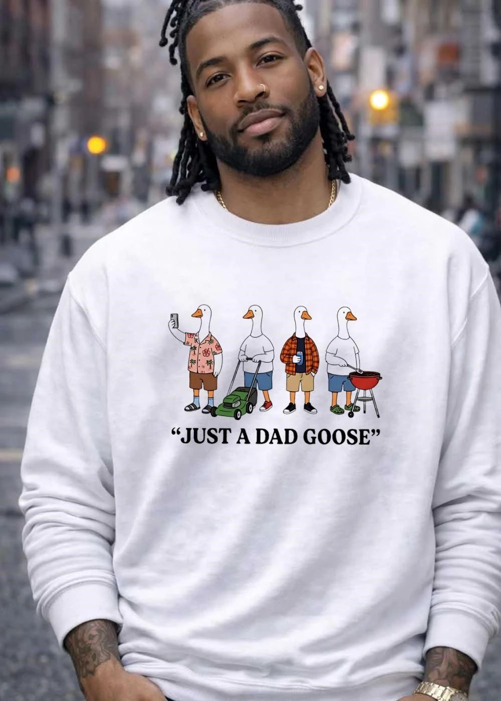 Geese dads animal selfie mowing beer grilling fatherhood just a dad goose shirt