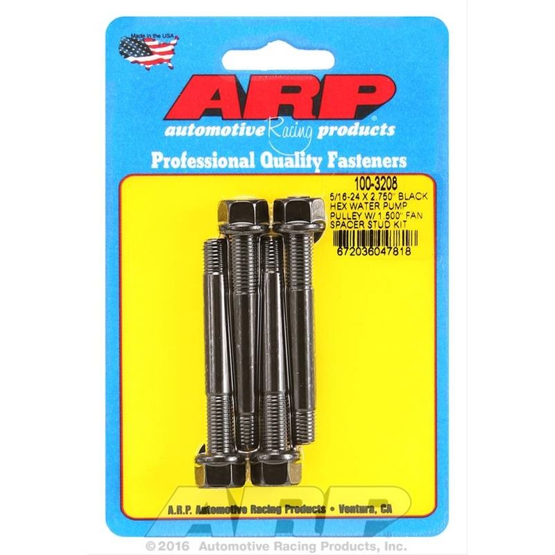 ARP 5/16-24×2.750 black hex WP pulley w/1.500 fan spcr stud