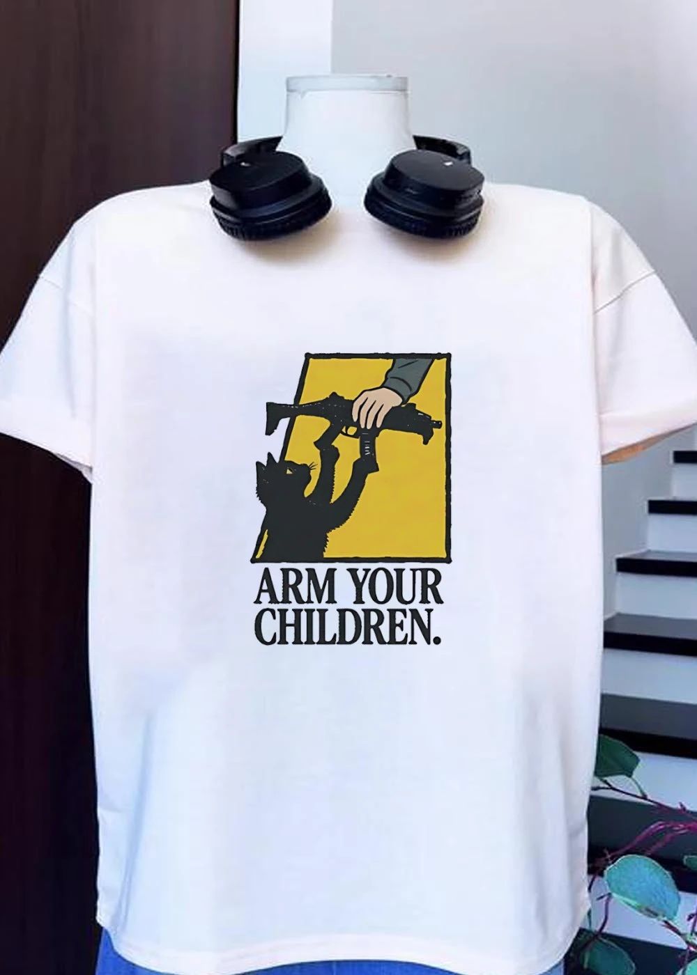 Arm Your Children Black Cat Holding A Gun shirt