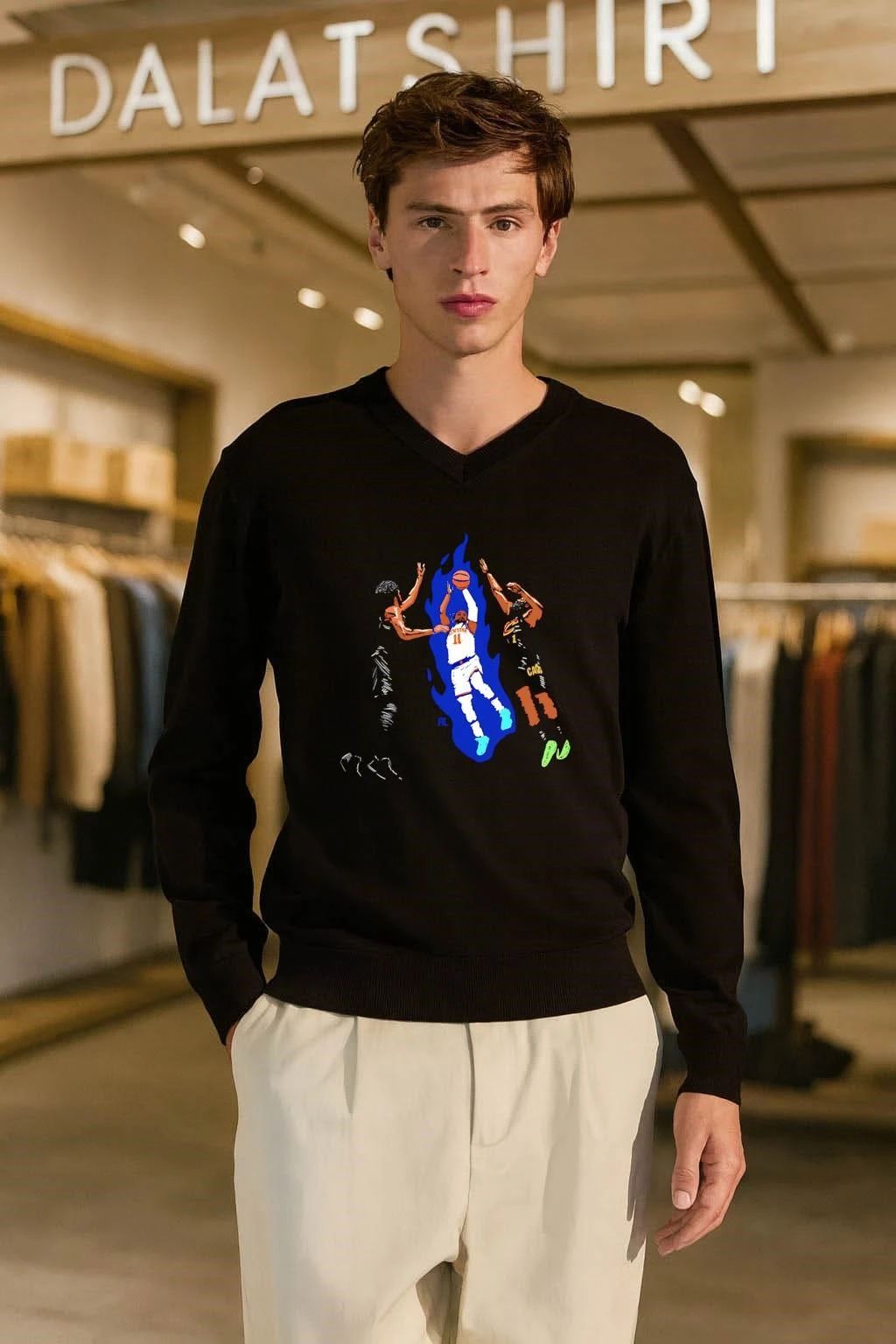 New York 11 Basketball Player Blue Flames T-Shirt