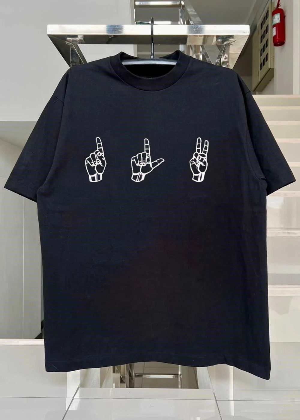 L-shape sign hand gesture shirt