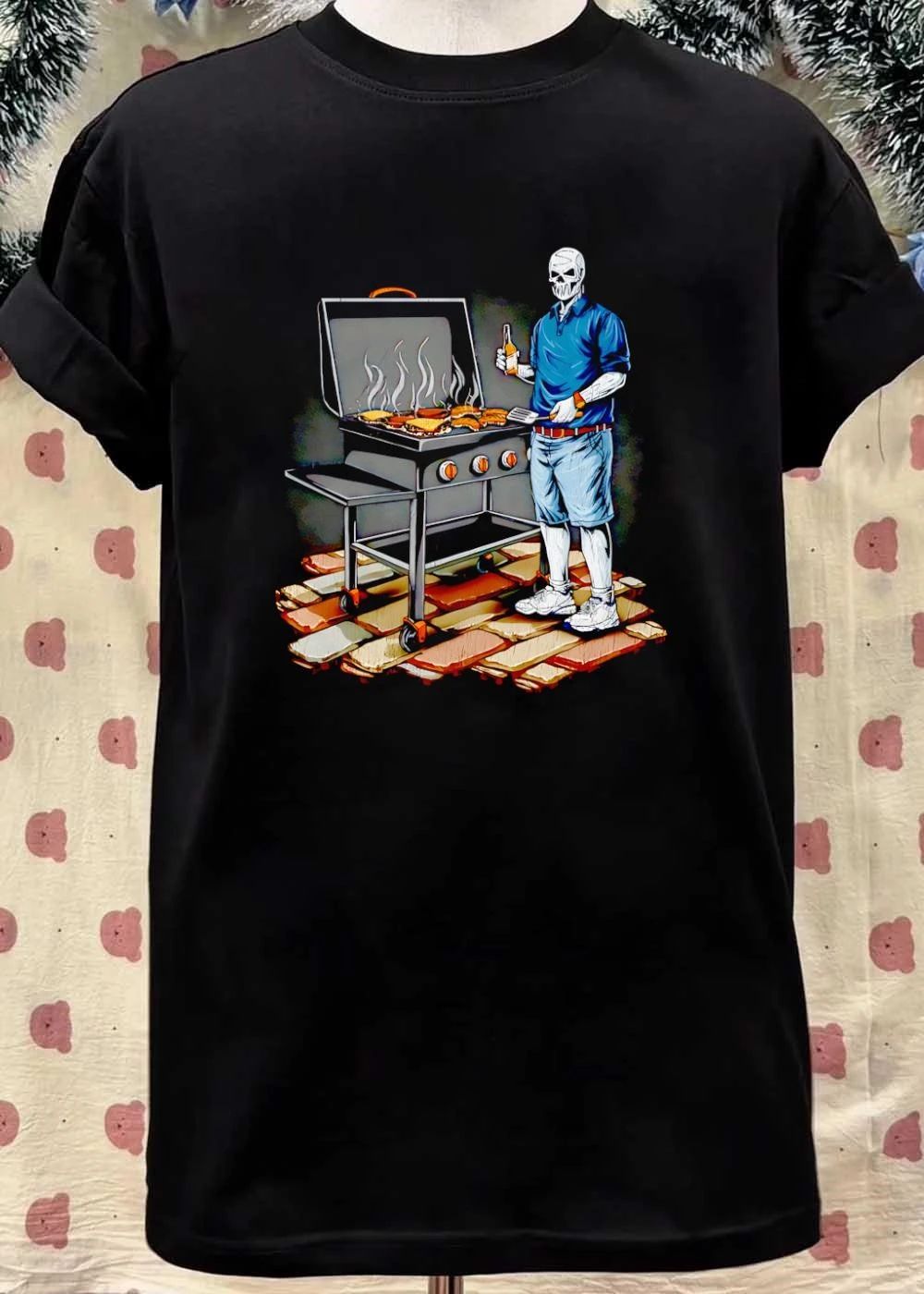 DADBBQ Grilling Skeleton With Beer and Burgers T-Shirt