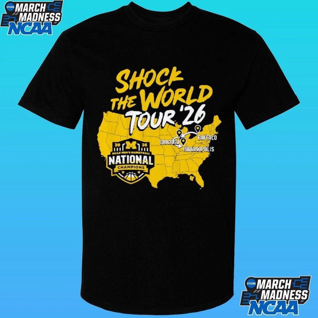 Michigan Wolverines Mbb 2026 National Champions Shock The World Tour Shirt