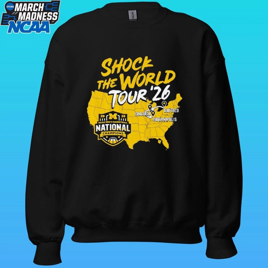 Michigan Wolverines Mbb 2026 National Champions Shock The World Tour Shirt