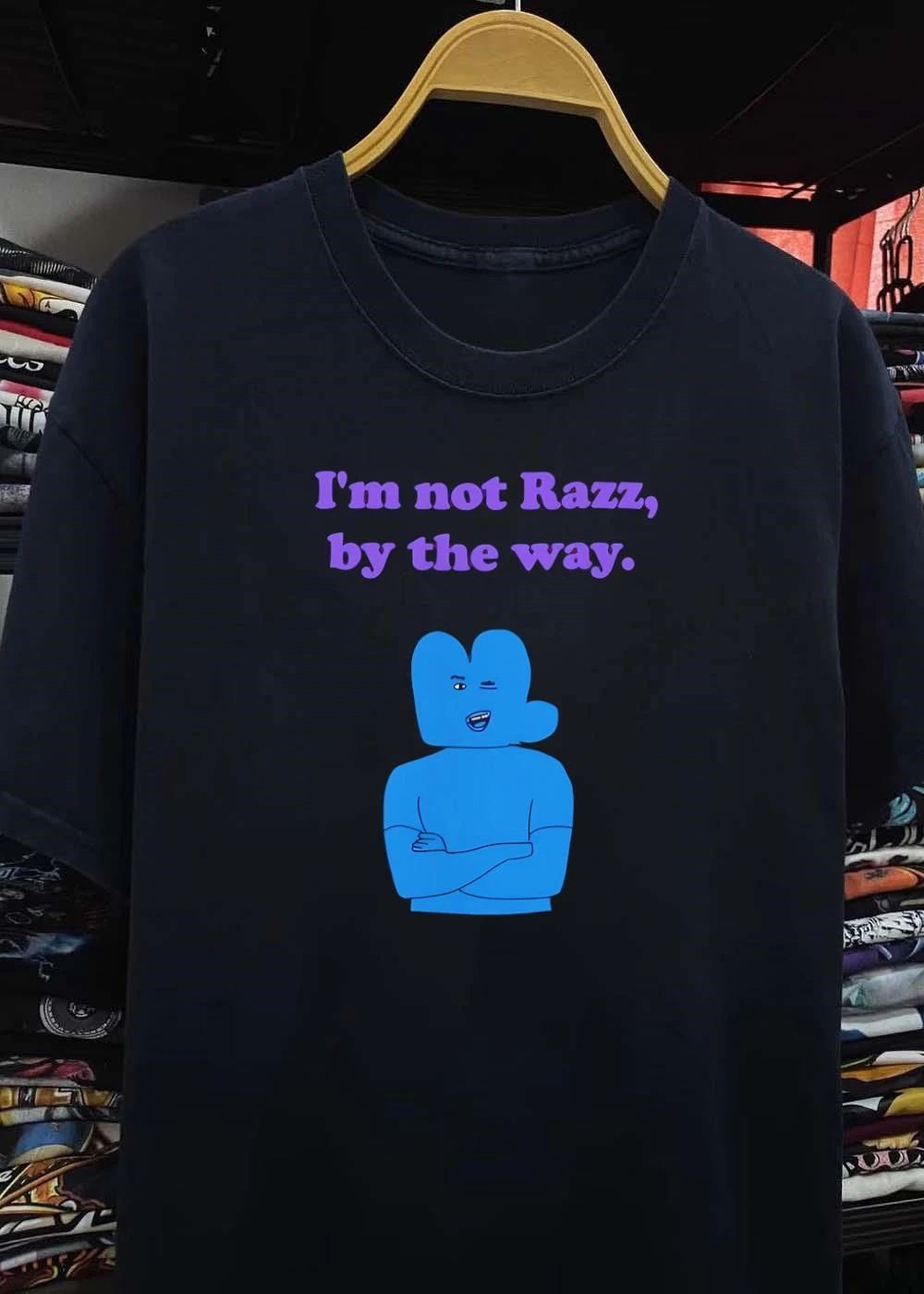 Blue Character Winking I Am Not Razz by the Way Graphic T-Shirt