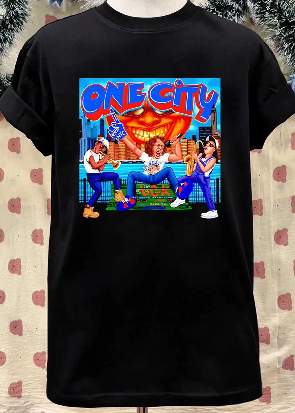 One City Three Musicians Performing on a Bench NYC Shirt