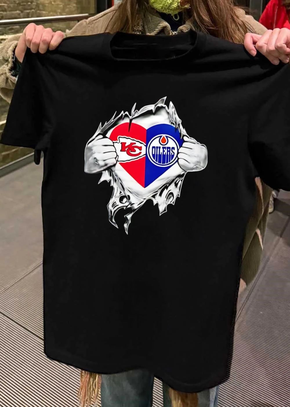 Fan Love Heart KC Chiefs Edmonton Oilers T-Shirt