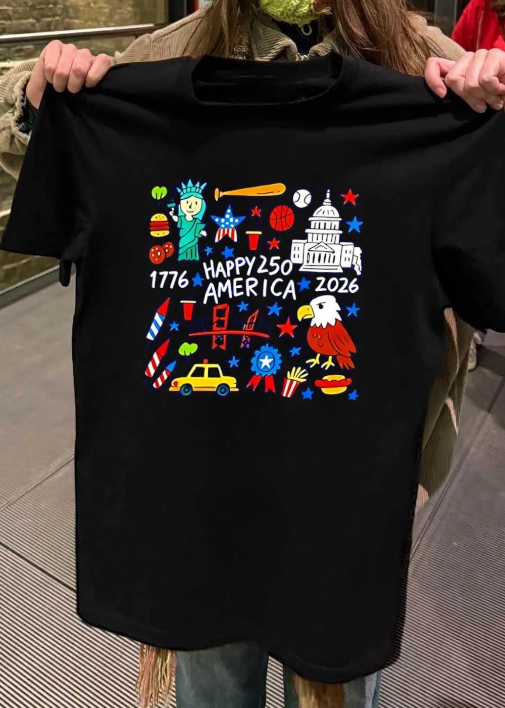 Happy 250th Anniversary Commemorative Icons Symbols USA Patriotic T-Shirt