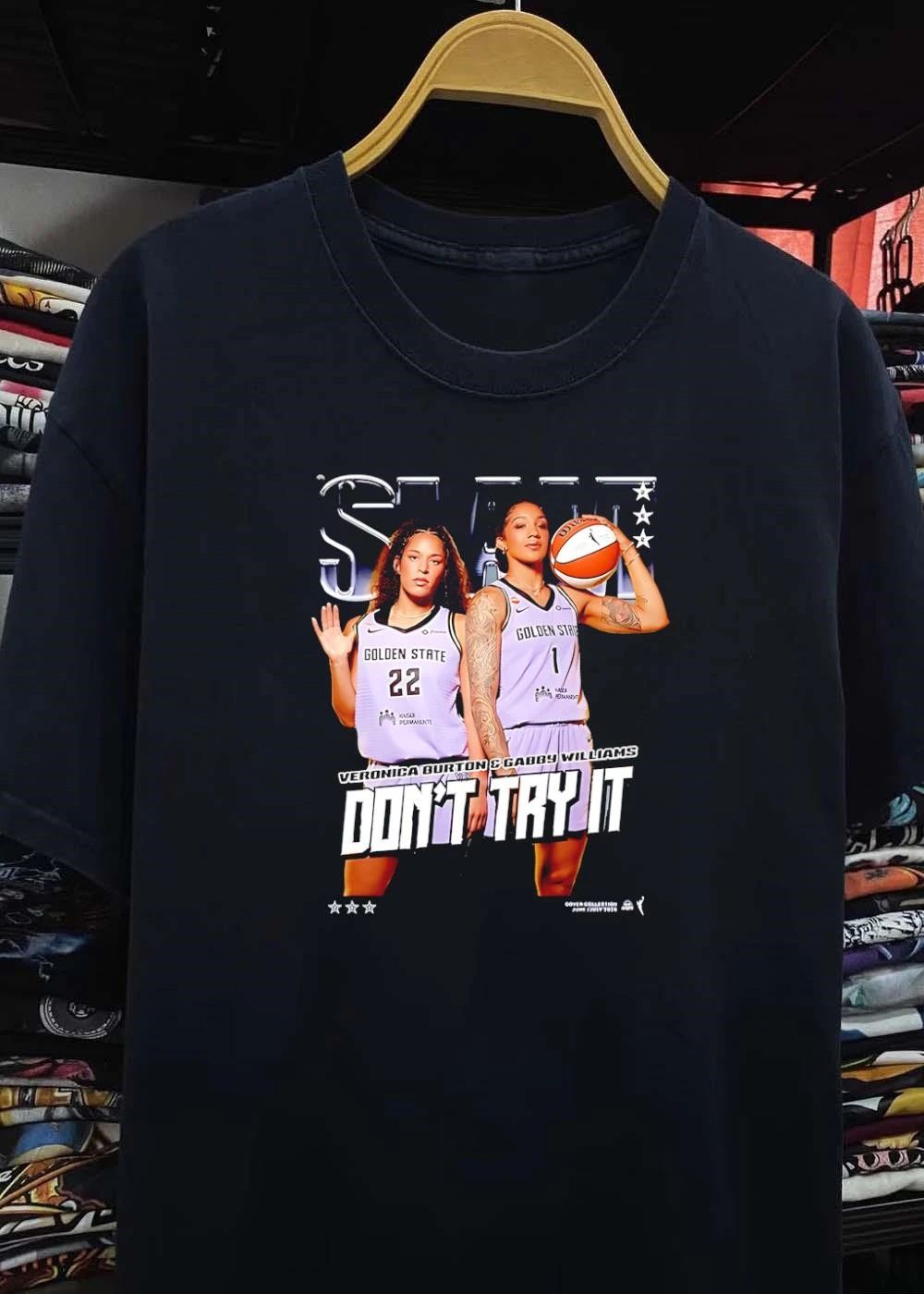 Cover Collection June July 2026 Veronica Burton and Gabby Williams Don’t Try It Golden State Shirt
