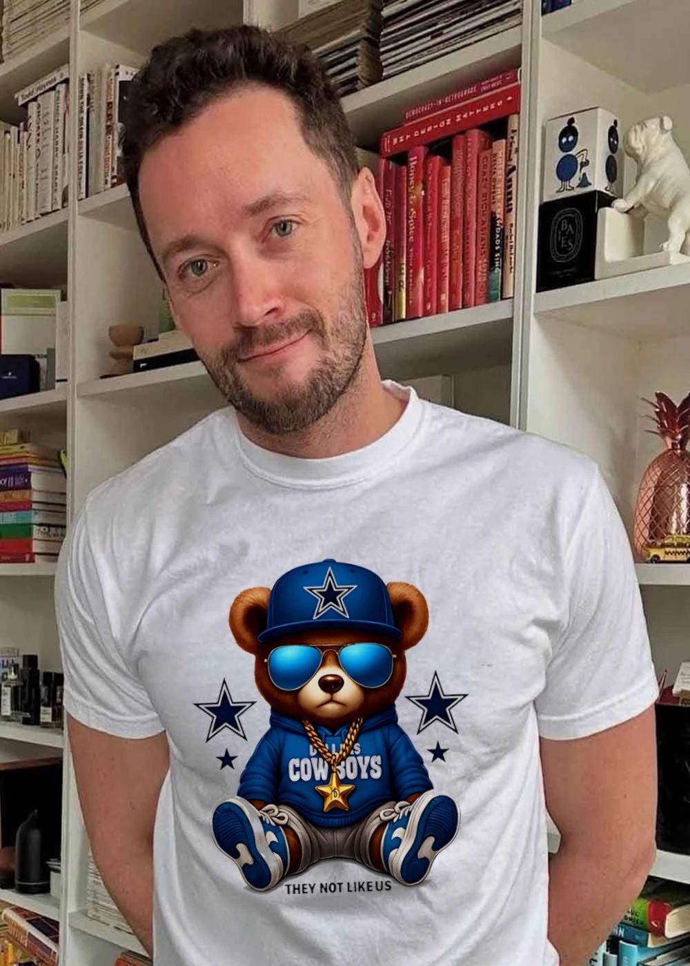Dallas Cowboys Hoodie, Bear With Blue Cap, Shades and Gold Star Chain T-Shirt