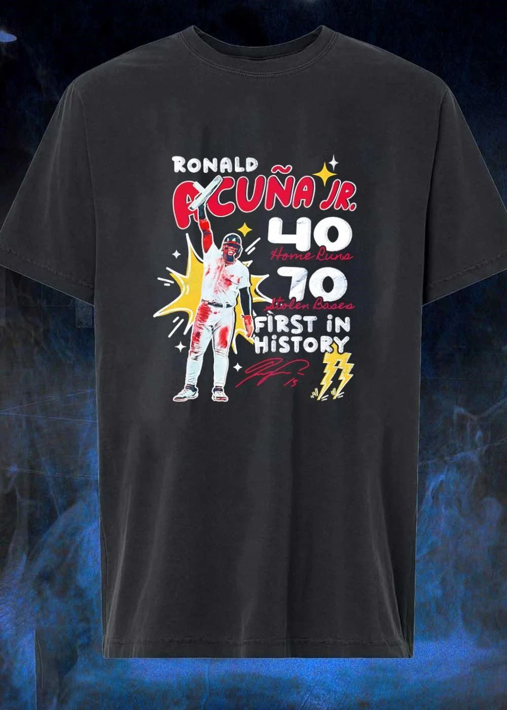 Jomboy Media Ronald Acuna Jr 40 Home Runs 70 Stolen Bases First in History Shirt
