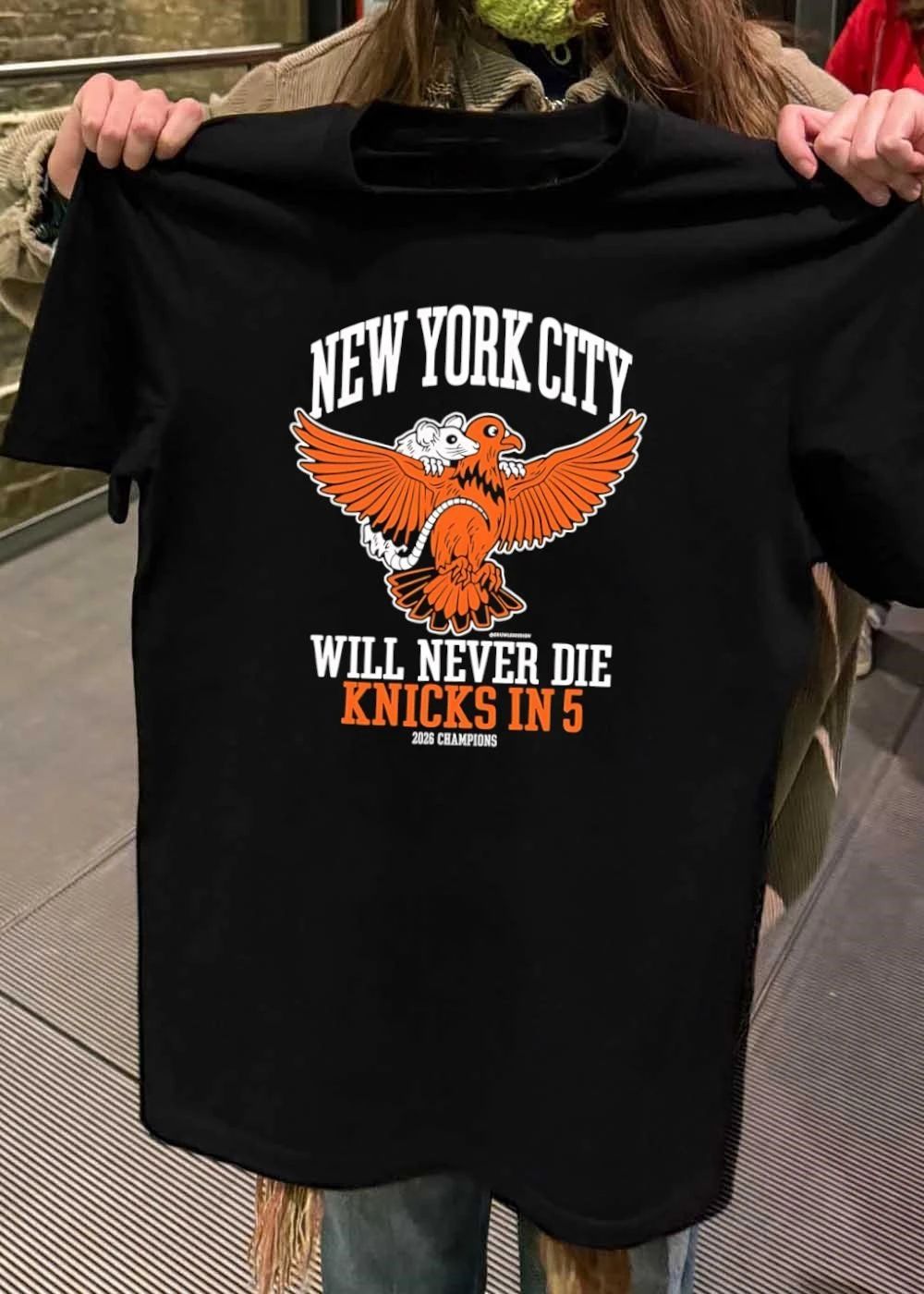 Grim Lee Design New York City Will Never Die Knicks in 5 2026 Champions T-Shirt