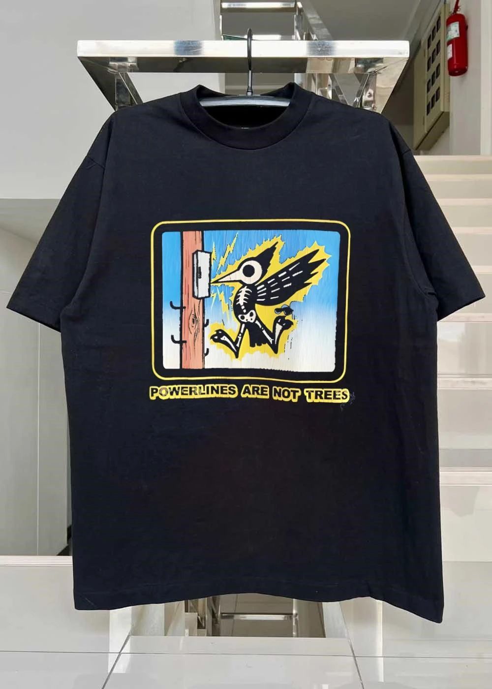 Bird Skeleton Electric Shock Powerlines Are Not Trees T-Shirt