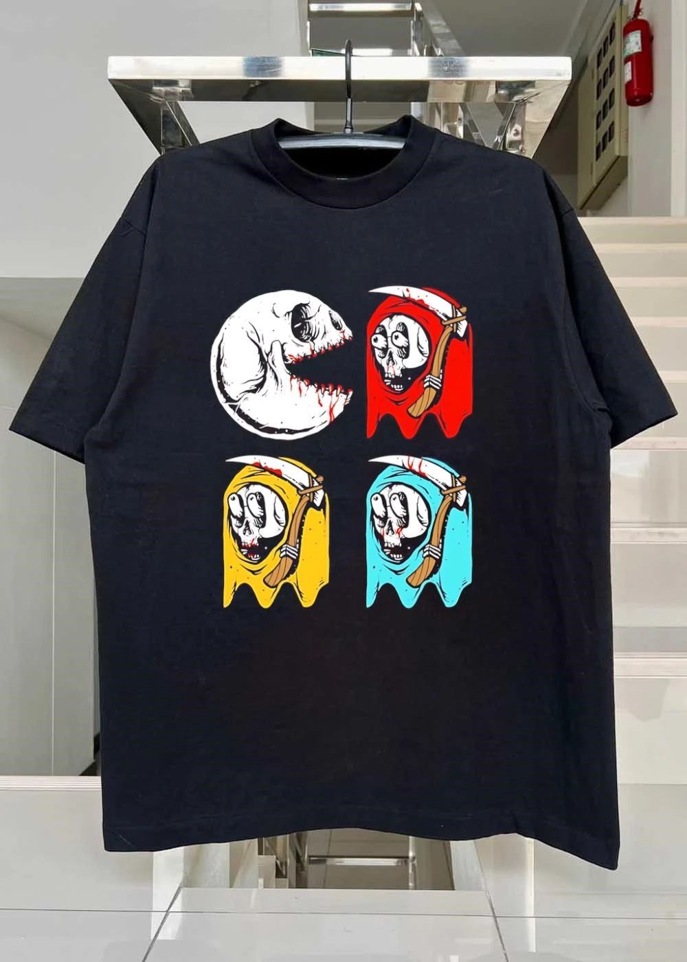 Pac Man Skeleton Skull Ghost Grim Reaper shirt