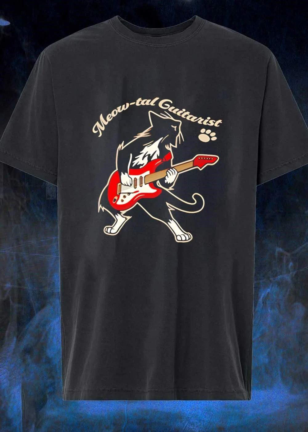 Paw Print Meow-tal Guitarist Playing Electric Guitar T-Shirt