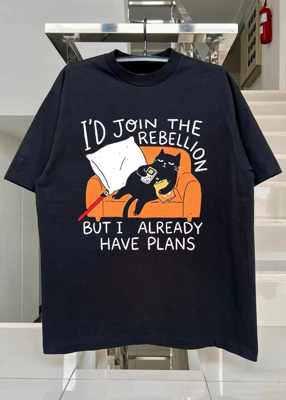 Lazy Cat Gaming Couch Id Join the Rebellion but i already have plans T-Shirt