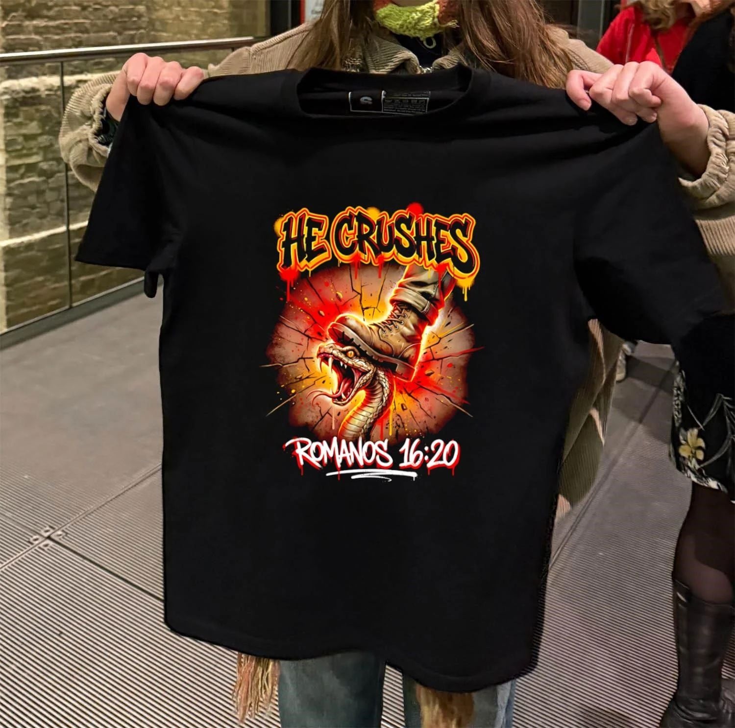 He Crushes Romanos 16.20 Boot Stepping On Snake shirt