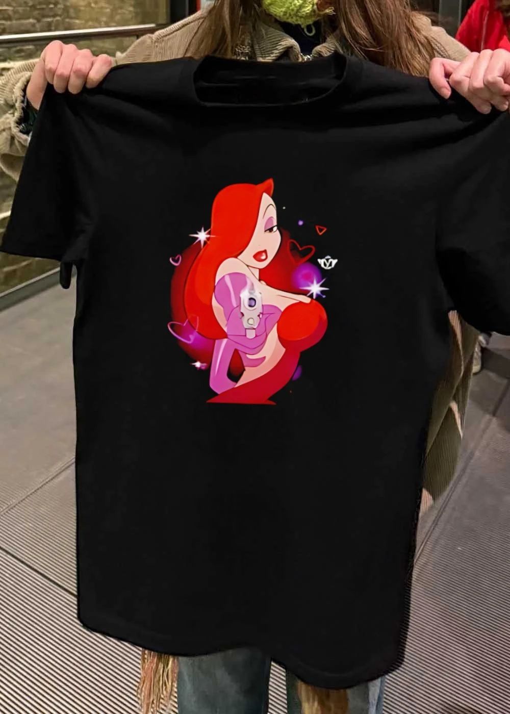 Jessica Rabbit Holding Gun Cartoon Hearts Glittery Sexy Woman T-Shirt