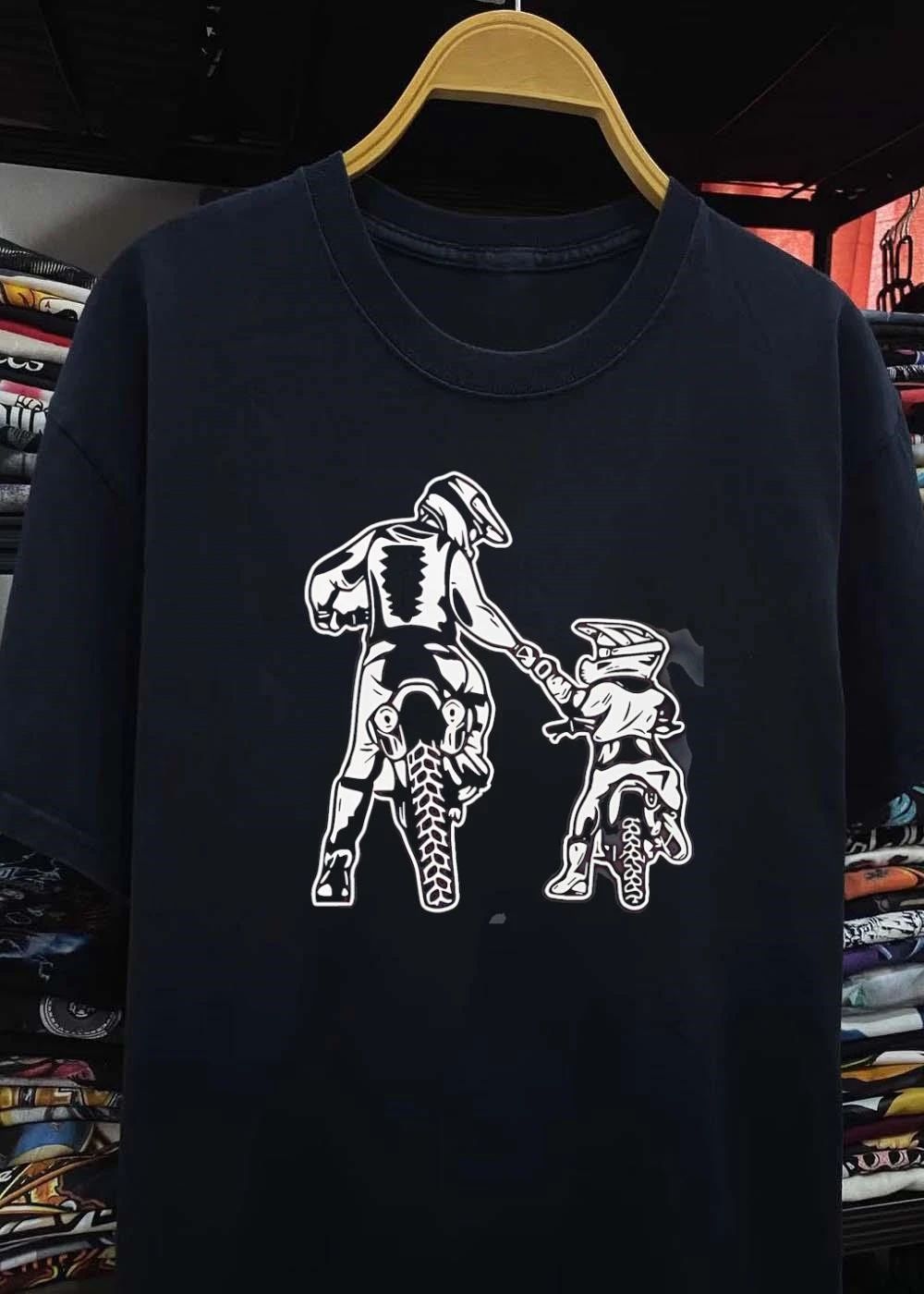 Father and Son Motocross Biker Leading Child Motocross T-Shirt
