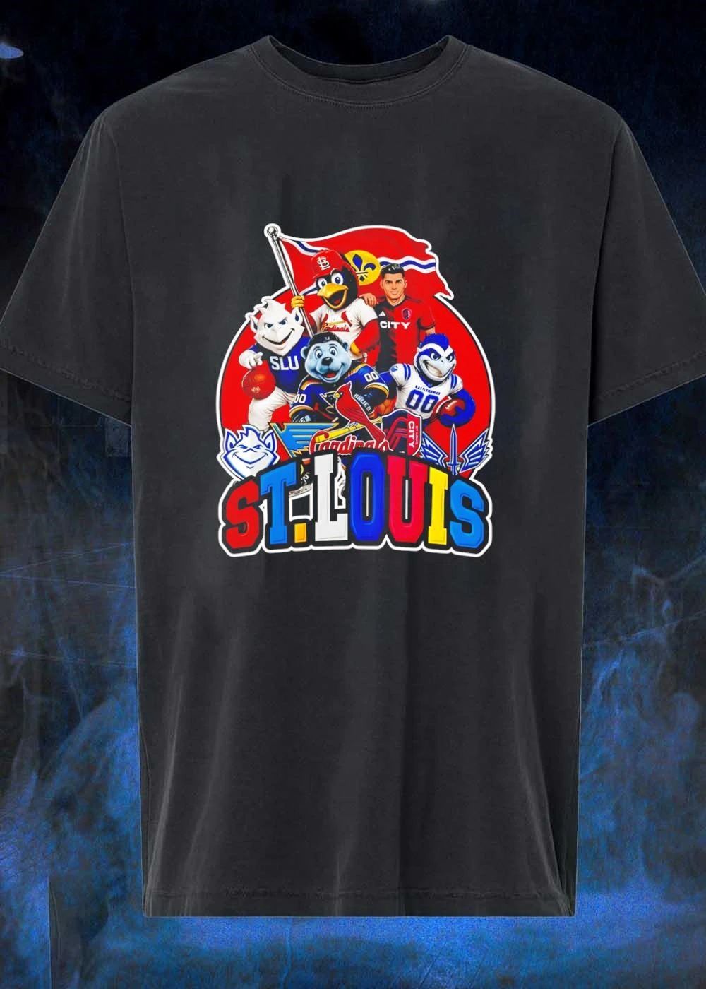 St. Louis Cardinals Blues City SC BattleHawks SLU Mascots Player City Flag shirt