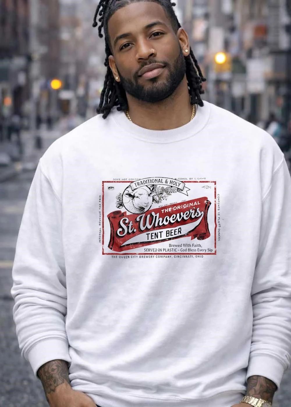 St. Whoever’s Tent Beer Label Vintage Sheep Shirt