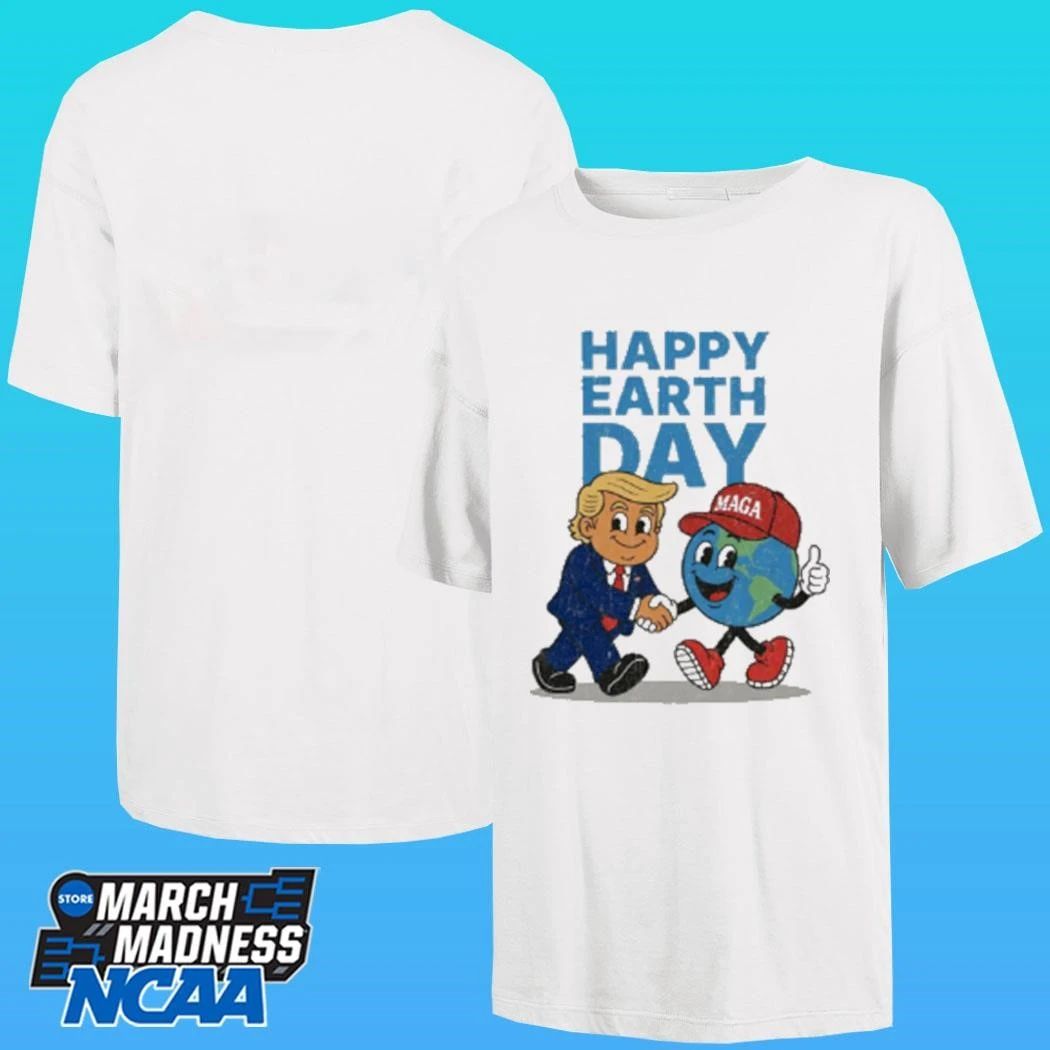 Trump And Maga Earth Shake Hands Happy Earth Day Shirt