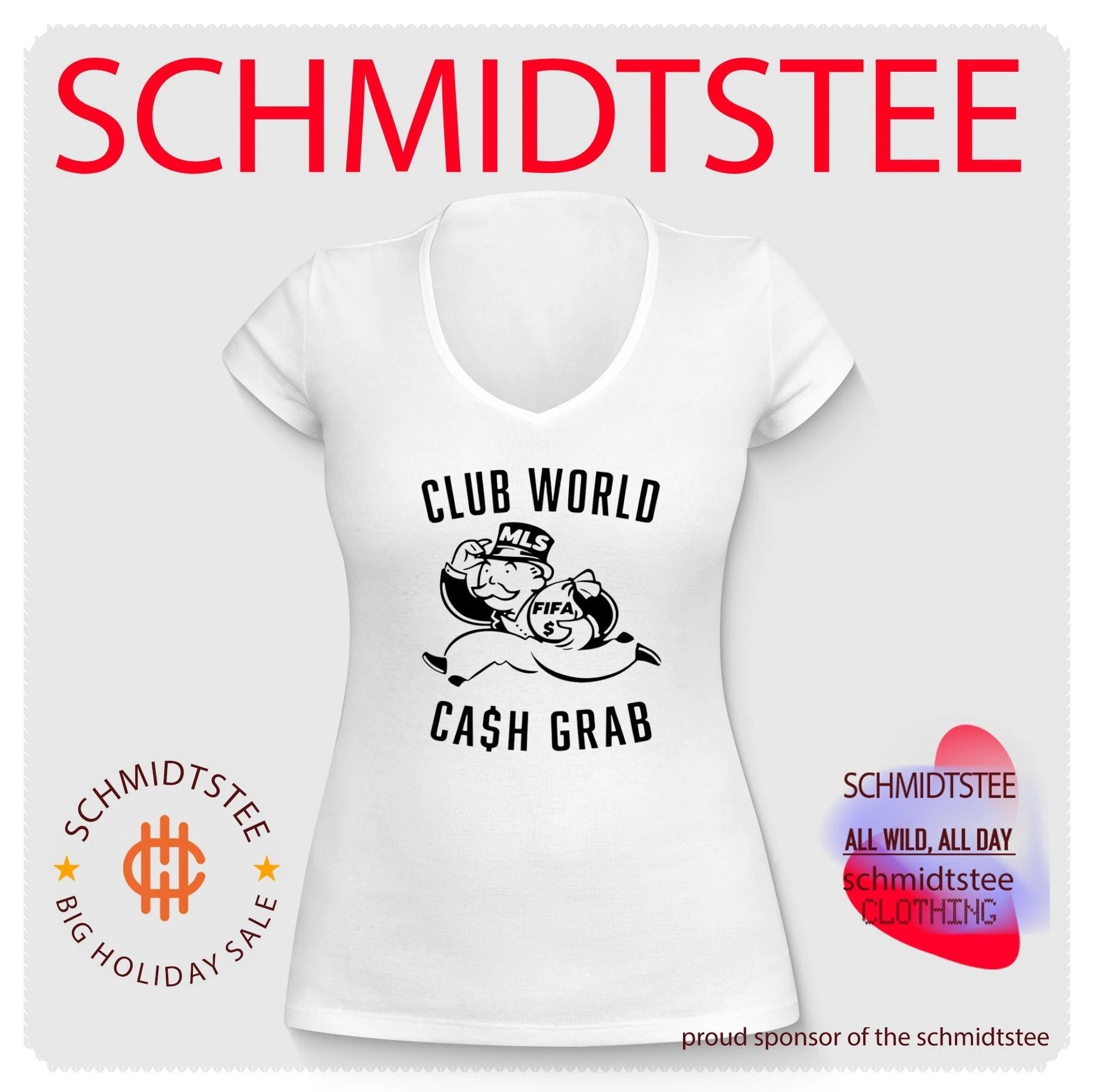 FIFA Club World Cash Grab Monopoly Guy MLS Soccer shirt