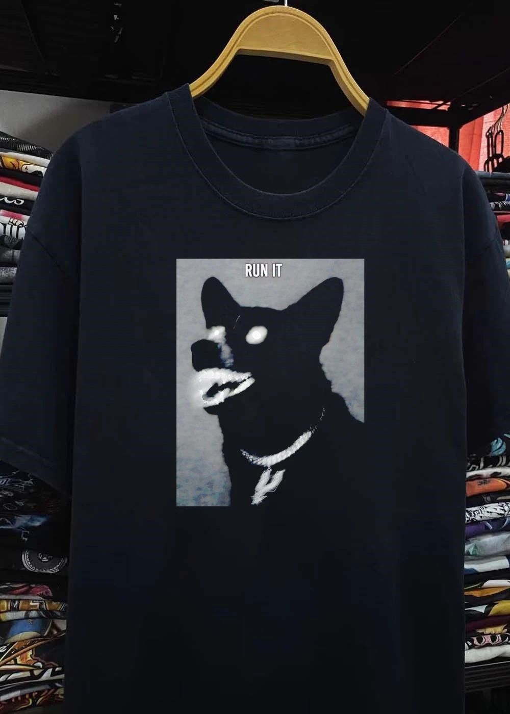 Run It Black Dog With Diamond Grill And Spurs Pendant T-Shirt