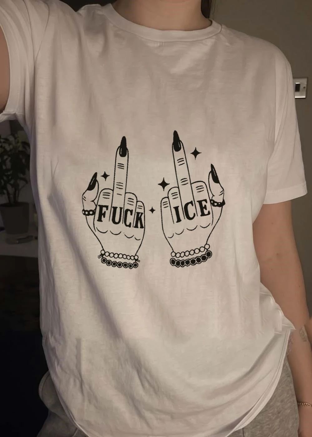 Fingers Showing Middle Gesture Fuck ICE T-Shirt