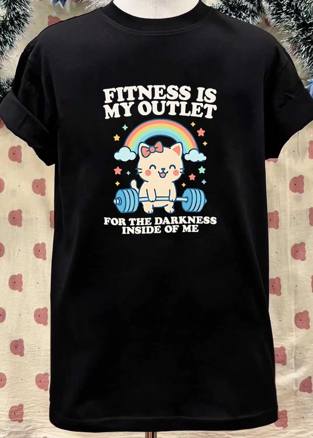Cute Kitten Lifting Barbell Fitness is My Outlet for the Darkness Inside T-Shirt