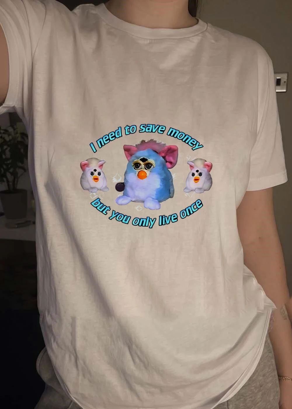 Y2K Aesthetic Save Money but You Only Live Once Furby T-Shirt