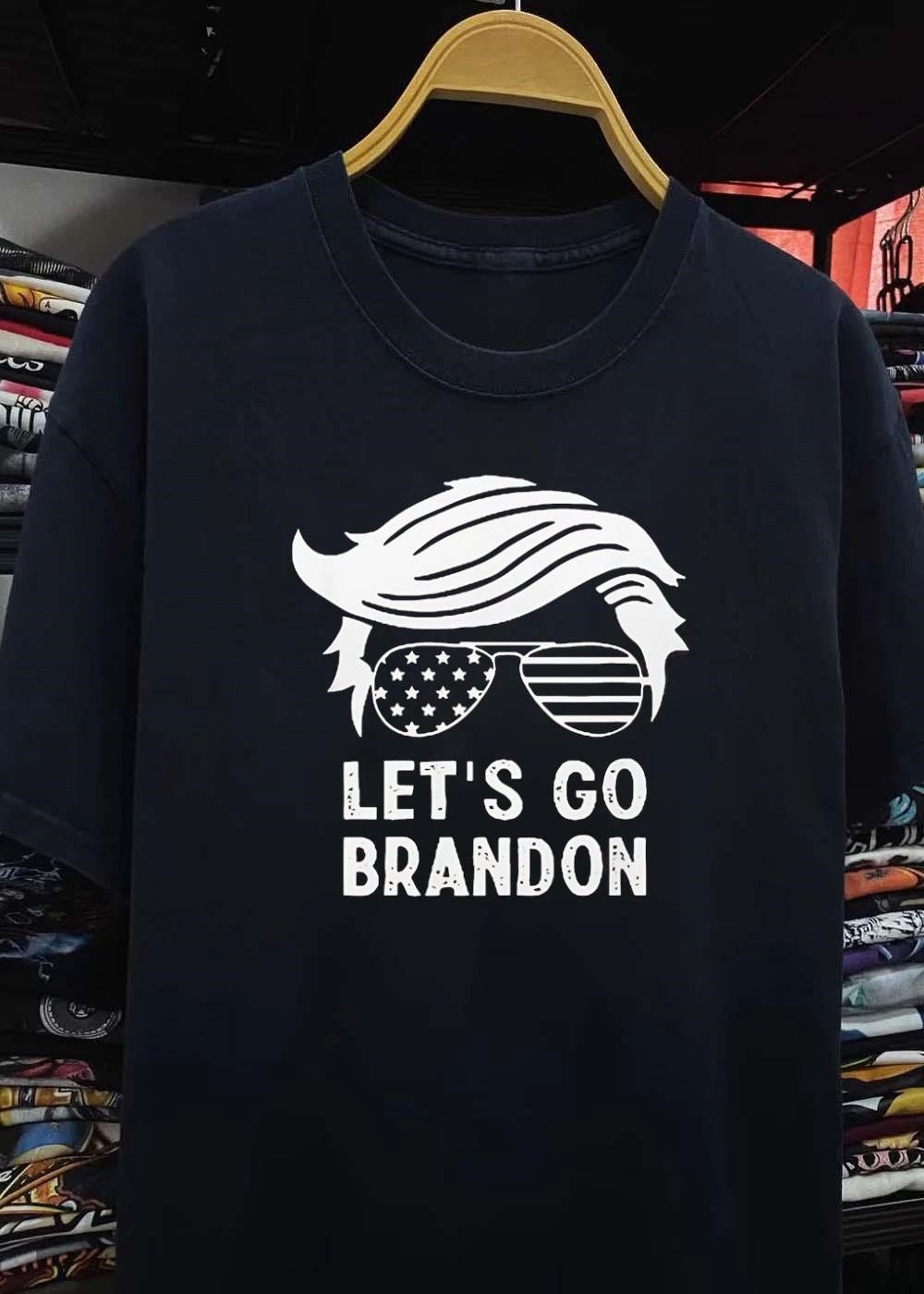 Patriotic Apparel Let’s Go Brandon Hair Sunglasses American Flag T-Shirt