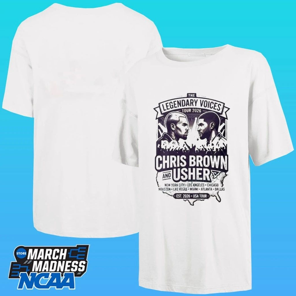 Chris Brown And Usher The Legendary Voices Tour 2026 New York City Los Angeles Chicago Houston Las Vegas Miami Atlanta Dallas Est 2026 Usa Tour Shirt