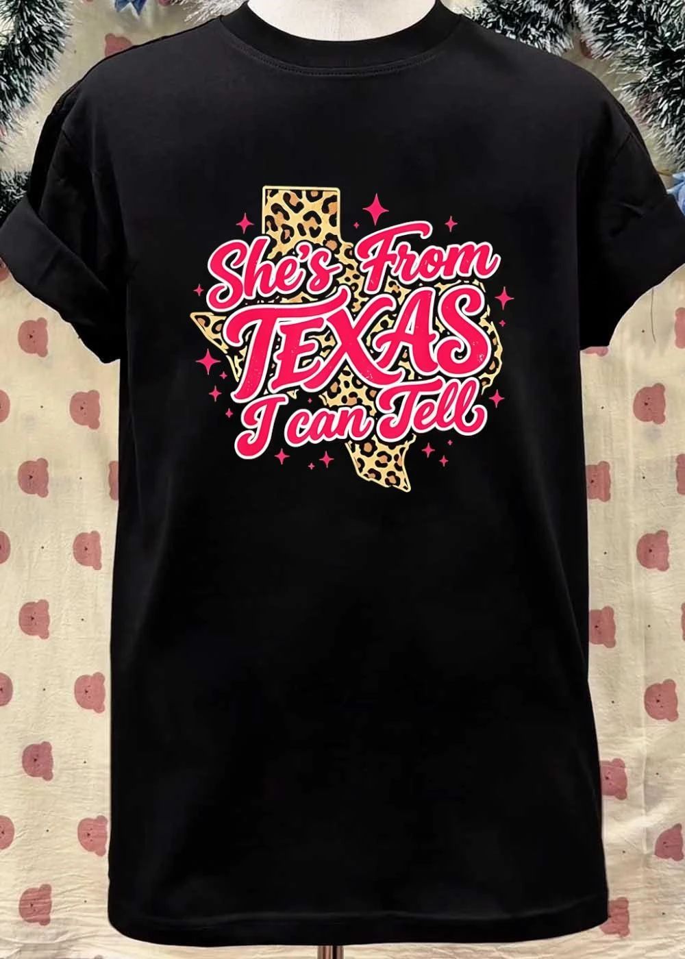 Leopard Print Western Women She’s From Texas I Can Tell T-Shirt