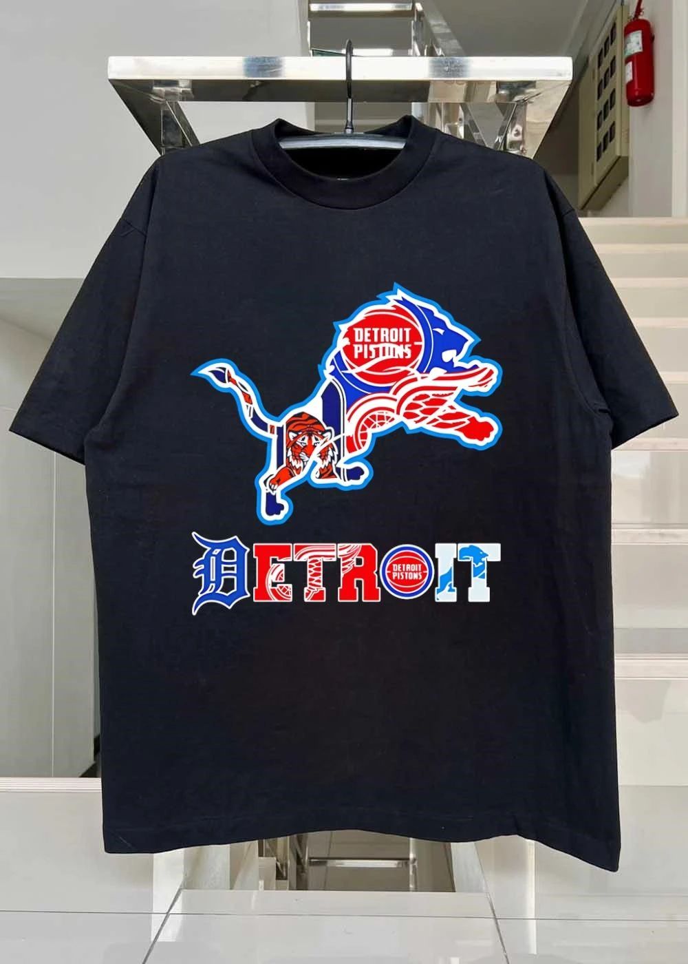 Detroit Sports Mashup Featuring Pistons Lions Tigers and Red Wings T-Shirt