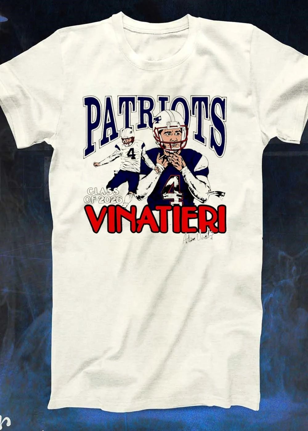 Adam Vinatieri 4 Signature Kicking Hall of Fame Class of 2026 Patriots T-Shirt