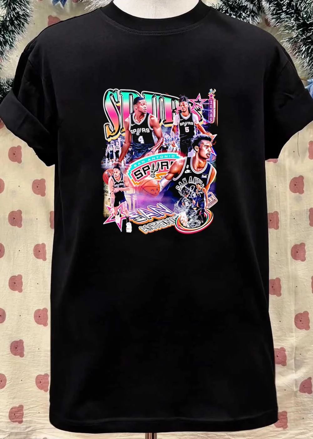San Antonio Spurs Retro Player Collage Style Basketball T-Shirt