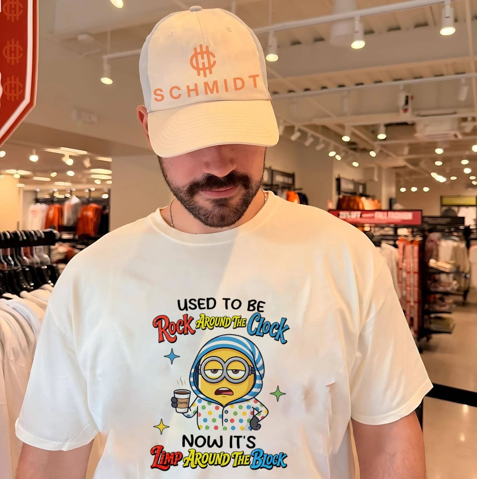 Used to be rock around the clock now it’s limp around the block Minion shirt