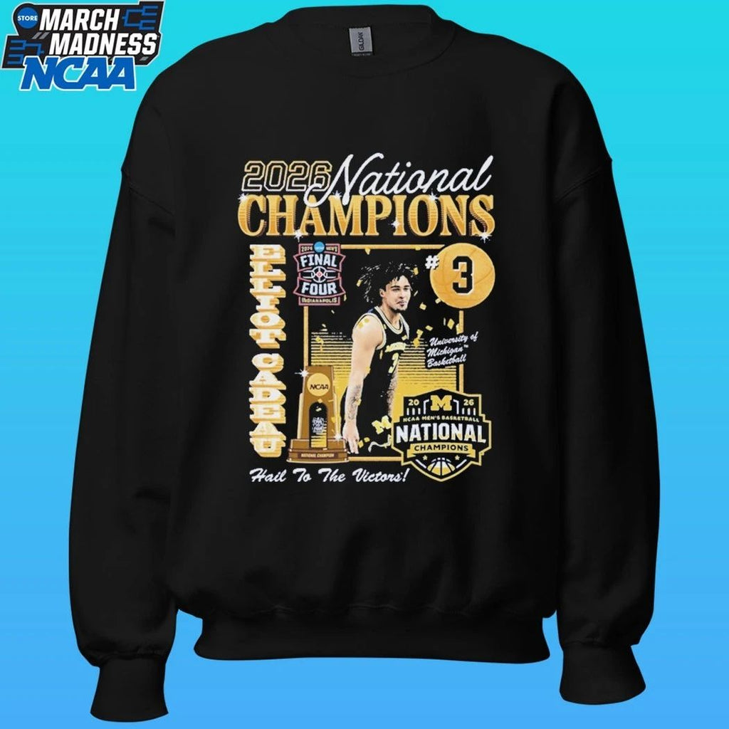 Michigan Wolverines Men’s Basketball Campus Ink 2026 National Champion #3 Elliot Cadeau Shirt