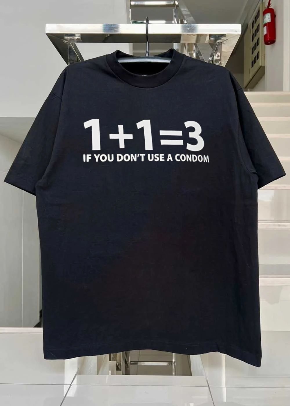 Safe Sex Humor Slogan 1 + 1 = 3 if you don’t use a condom T-Shirt