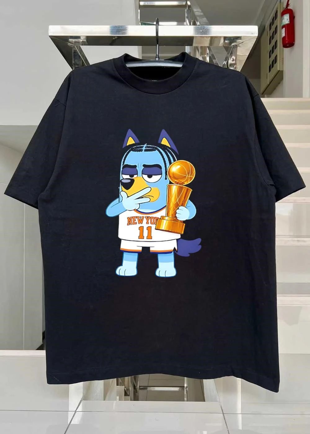Bluey Cartoon Braids Holding Championship Trophy New York 11 T-Shirt