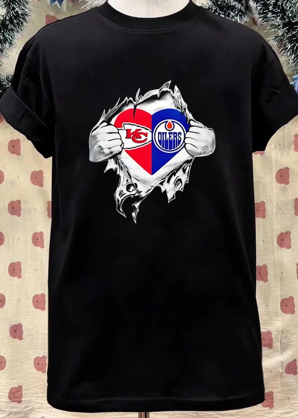 Fan Love Heart KC Chiefs Edmonton Oilers T-Shirt